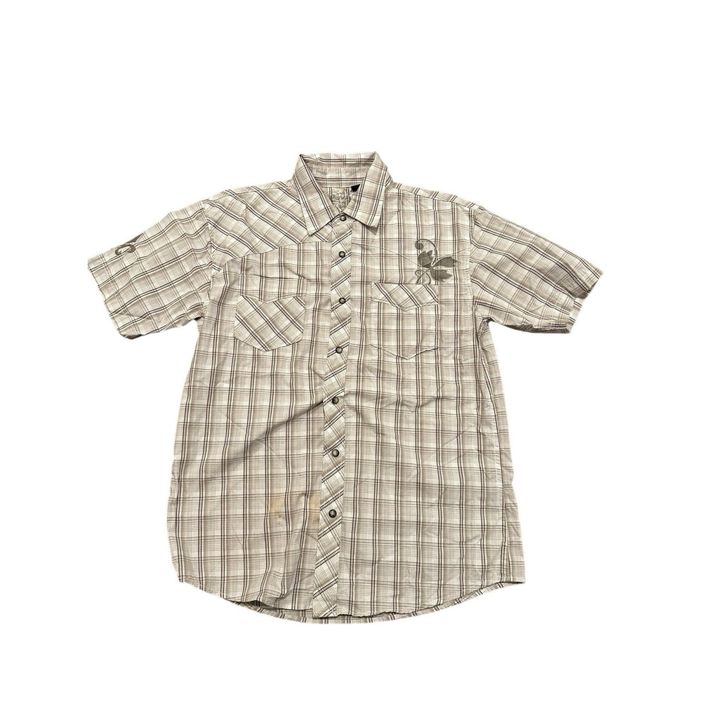 Micros Clothing Company Mens Shirt Pearl Snap Short Sleeve Plaid EUC‎